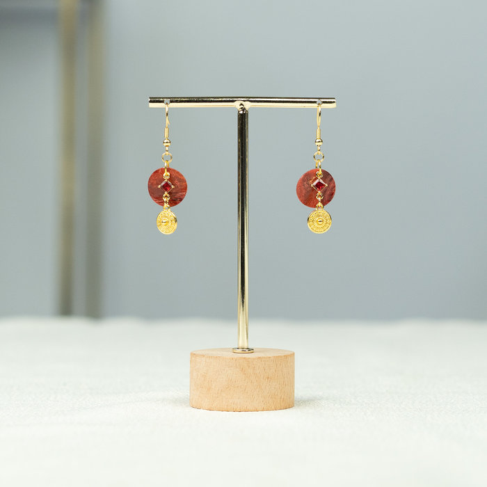 Rode Boho Oorbellen met Schelp Bedel Inspi510