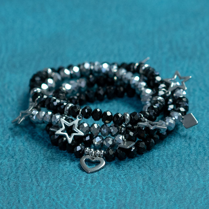 Faceted Glassbeads Black Shine 6x4mm, strand 80 pieces