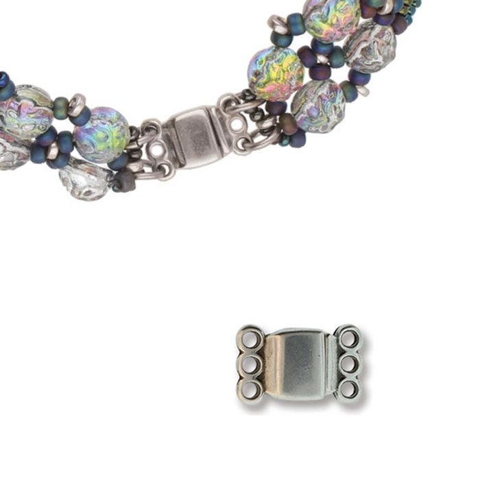 Magnet Clasp with 3 eyes 14x9mm Silver Plated