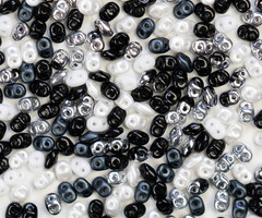 Super Duo Chech Glassbeads 2.5x5mm Black & White Mix, 300 pieces