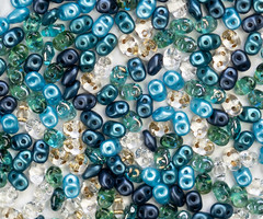 Super Duo Chech Glassbeads 2.5x5mm Blue Ocean Mix, 300 pieces