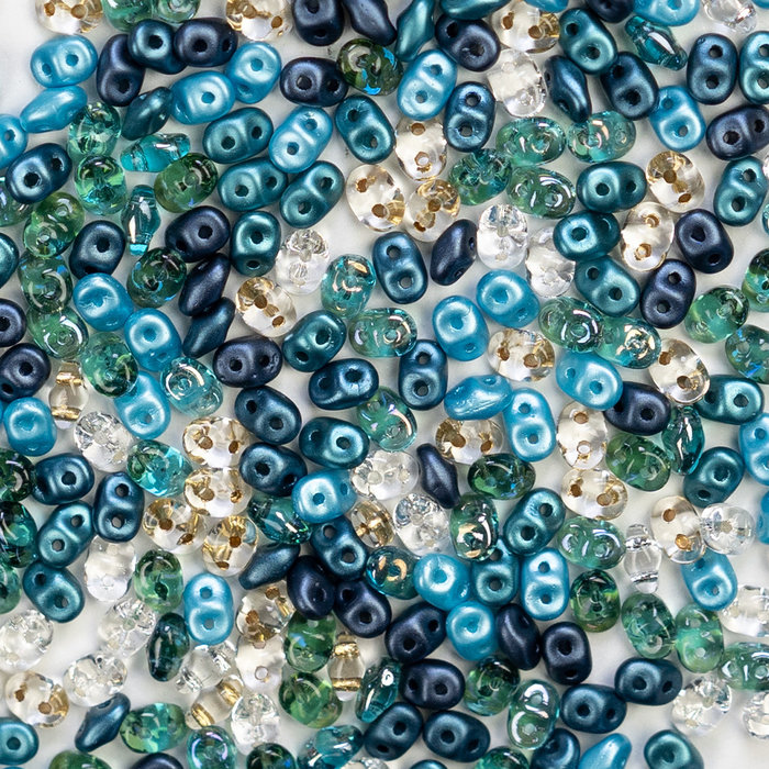Super Duo Chech Glassbeads 2.5x5mm Blue Ocean Mix, 300 pieces