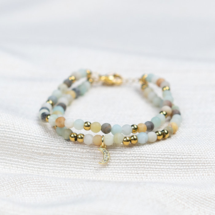 Luxurious Brass Charm Gold Plated with Zirconia 9x5mm Moon