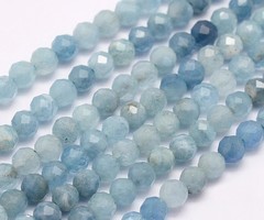 Natural Aquamarine Faceted Gemstone Beads 4mm, strand 85 pieces