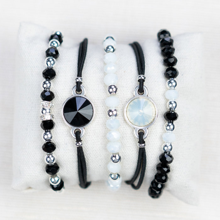 Armbandjes zwart/wit met elastiek Inspi534