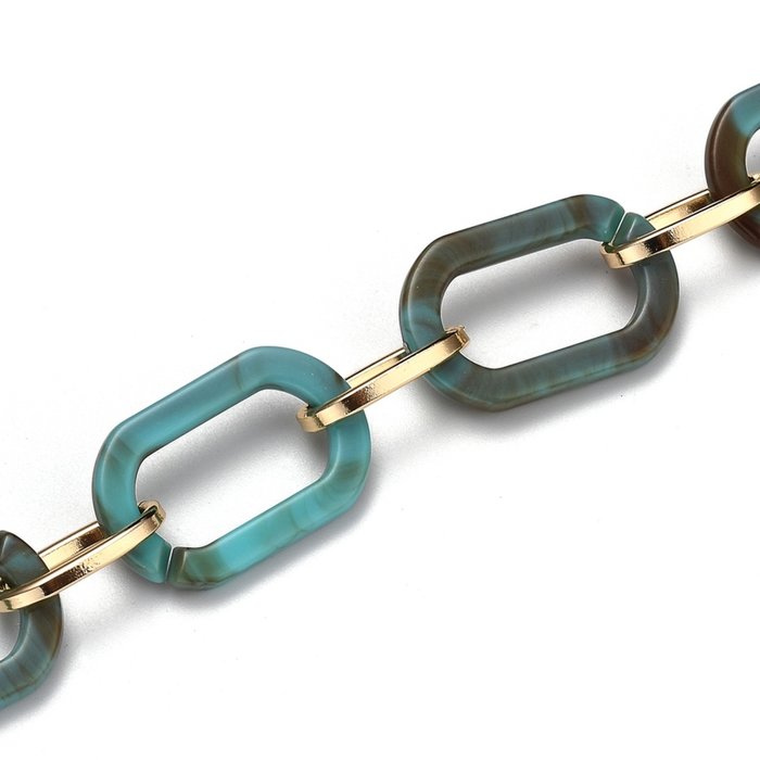 Gekleurde Jasseron Ketting Grote Schakels 22x15x3mm Turquoise Gold Plated, 1 meter