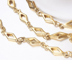 Stainless Steel Chain Gold Plated with Rhombus 13x4mm, 1 meter