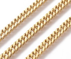Stainless Steel 5mm Curb Chain Gold Plated, 1 meter