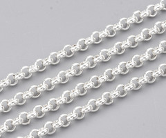 Stainless Steel 3mm Rolo Chain Silver Plated Ketting, 1 meter