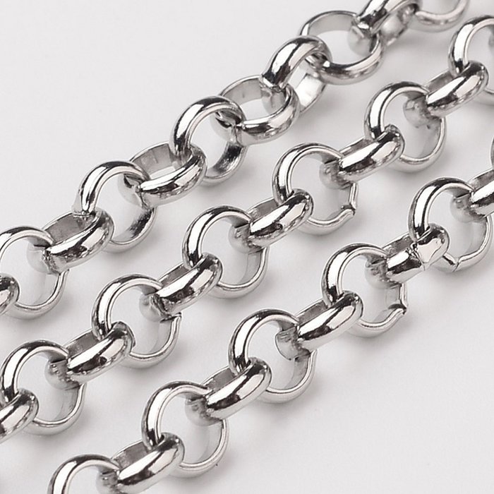 Stainless Steel 5mm Rolo Chain Ketting Zilver, 1 meter