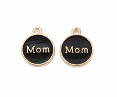 Enamel Charm Mom Black with Gold 14x12mm