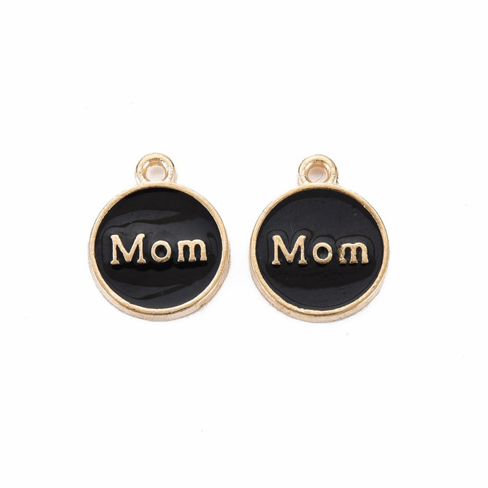 Enamel Charm Mom Black with Gold 14x12mm