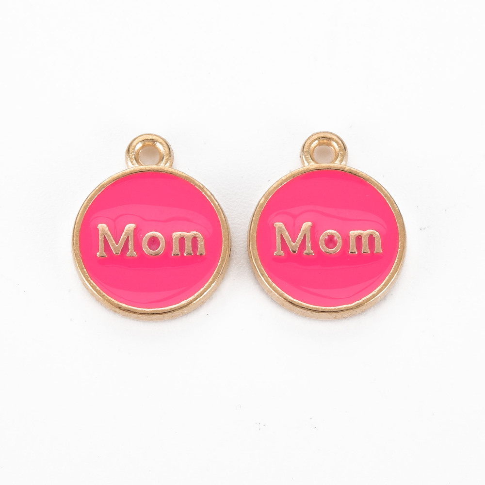 Enamel Charm Mom Pink 14x12mm