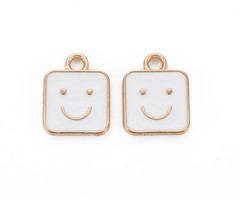 Smiley Charm Square White with Gold 13x10mm