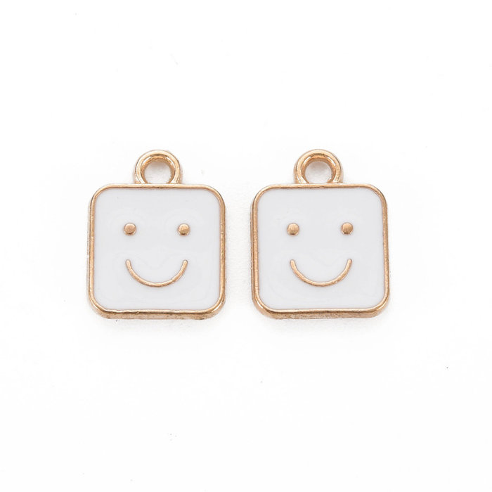 Smiley Bedel Vierkant Wit met Goud 13x10mm