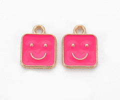 Smiley Bedel Vierkant Roze 13x10mm