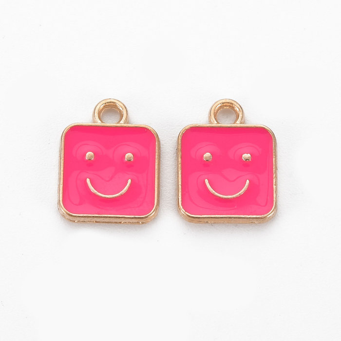 Smiley Charm Square Pink 13x10mm