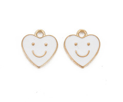 Smiley Bedel Hartje Wit met Goud 13x12mm