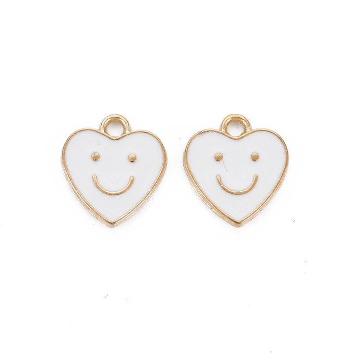 Smiley Bedel Hartje Wit met Goud 13x12mm