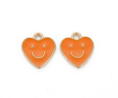 Smiley Charm Heart Orange with Gold 13x12mm