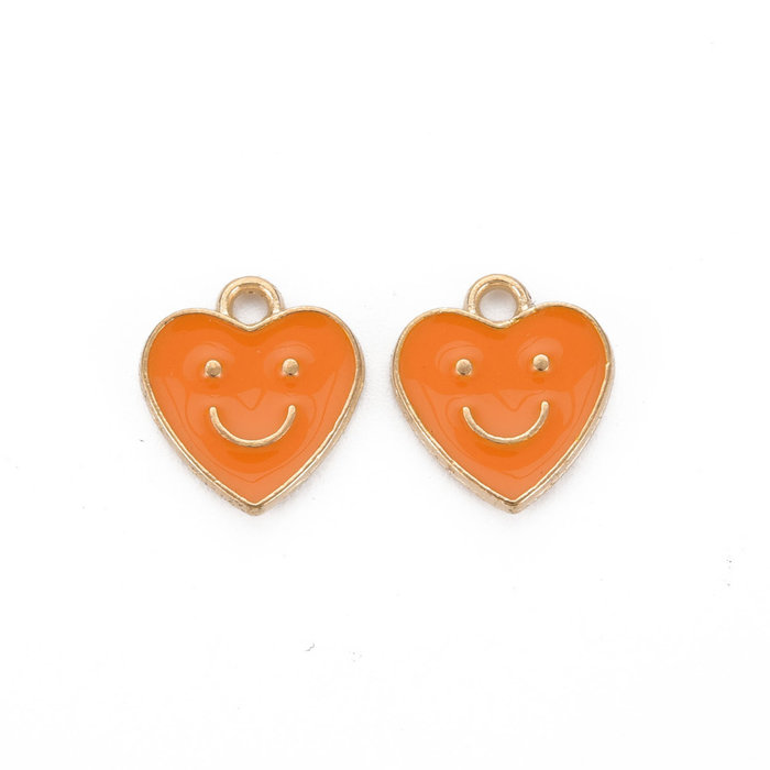 Smiley Bedel Hartje Oranje met Goud 13x12mm