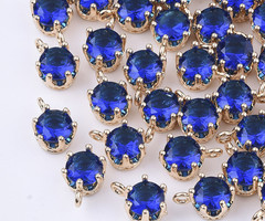 Luxe Facet Geslepen Glas Bedel 8x6mm Goud met Blauw