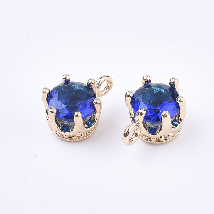 Faceted Glass Charm 8x6mm Golden with Royal Blue