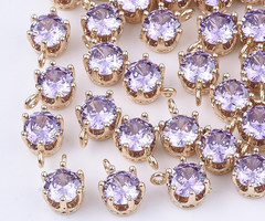 Faceted Glass Charm 8x6mm Golden with Lilac