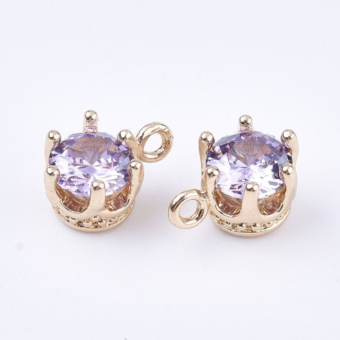 Faceted Glass Charm 8x6mm Golden with Lilac