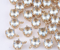 Luxe Facet Geslepen Glas Bedel 8x6mm Goud met Licht Blauw