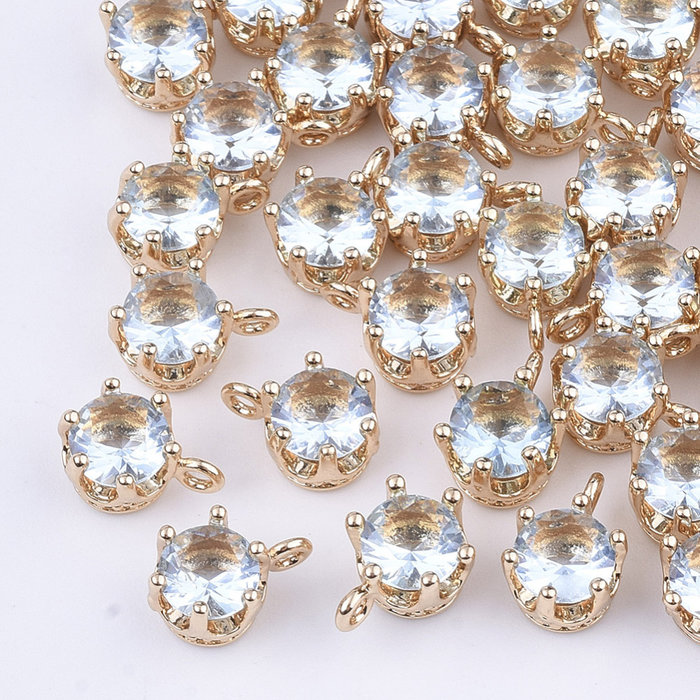 Faceted Glass Charm 8x6mm Golden with Light Blue