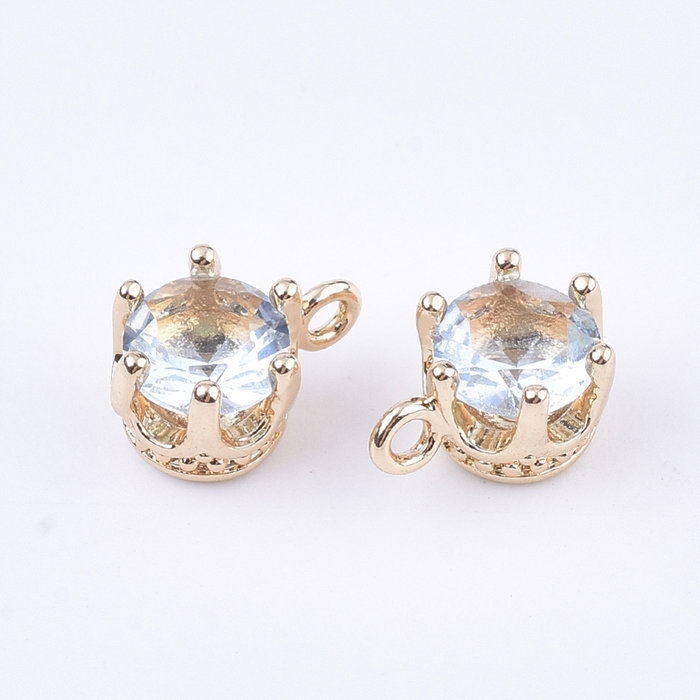 Faceted Glass Charm 8x6mm Golden with Light Blue