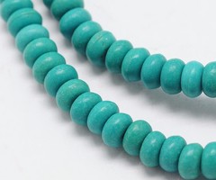Glaskralen Rondelle Howliet / Turquoise Look 6x4mm Turkoois, streng 85 stuks