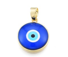 Evil Eye Glass Charm with Brass 19x16mm Blue