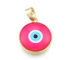 Evil Eye Glas Bedel met Brass 19x16mm Roze