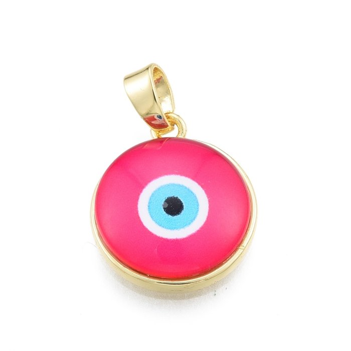 Evil Eye Glass Charm with Brass 19x16mm Pink