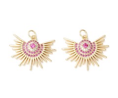 Luxe Brass Bedel met Zirkonia Waaier 20x25mm Roze
