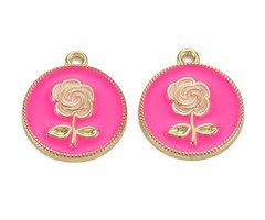 Big Vintage Rose Enamel Charm 21x18mm Deep Pink