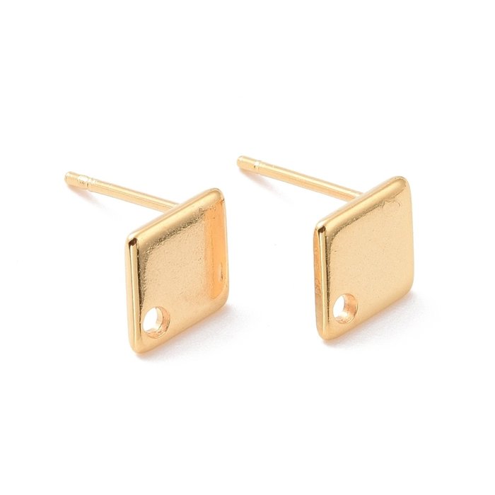 Stainless Steel Studs Oorbellen 24K Gold Plated Ruitje 9x7mm, 4 stuks