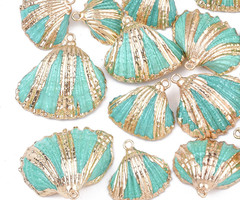 Colored Shell Charm 18~30x20~30x7~11mm Gold Plated with Turquoise