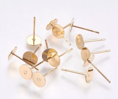Gold Plated Stainless Steel Studs Oorbellen 12x6mm Goud voor Cabochon, 10 stuks