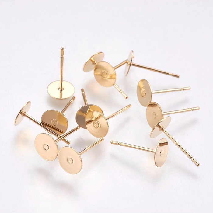 10 pieces Gold Plated Stainless Steel Studs Earrings 12x6mm Golden for Cabochon - A25