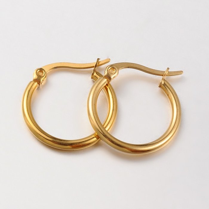 Stainless Steel Hoop Earrings Gold Plated 20mm, 2 pieces