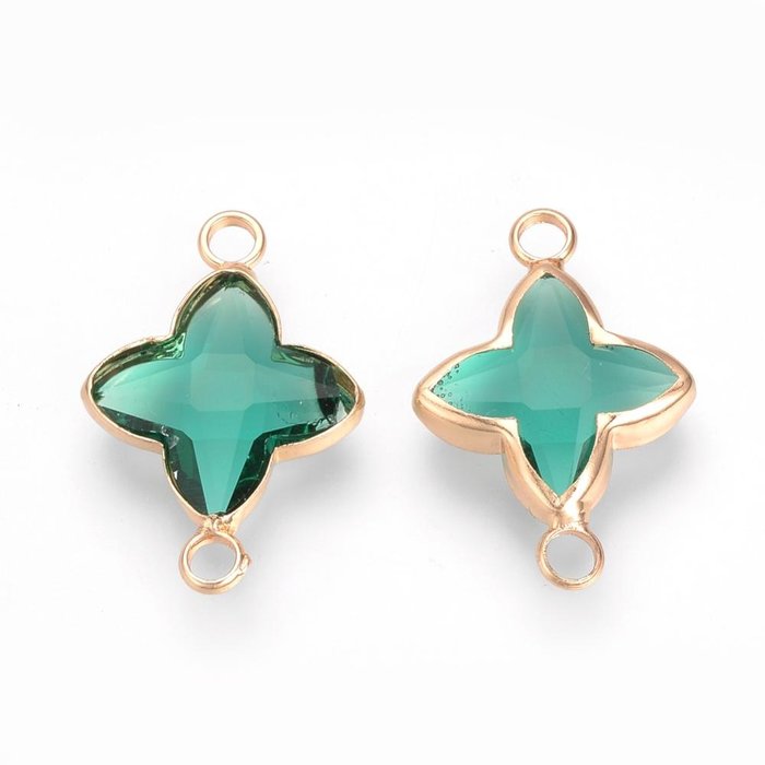 Crystal Glass Link Cross Green 21x14x3mm