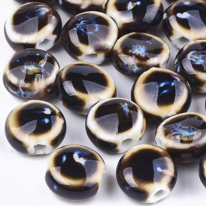Porcelain Beads 10~11x5mm Black Brown