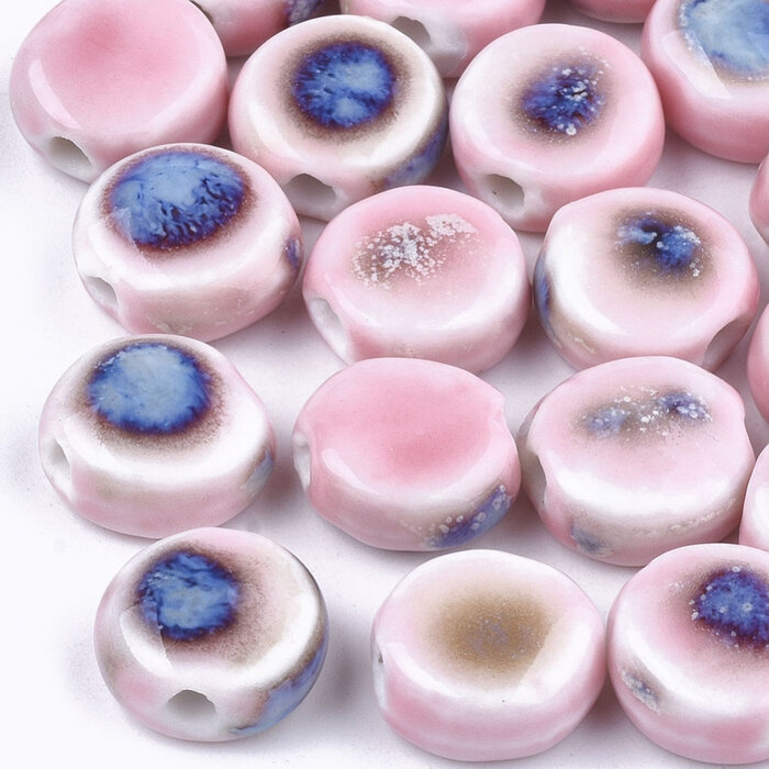 Porcelain Beads 10~11x5mm Pink Blue