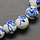 Porcelain Ceramic Beads with Dutch Delft Blue Print Rose 8mm