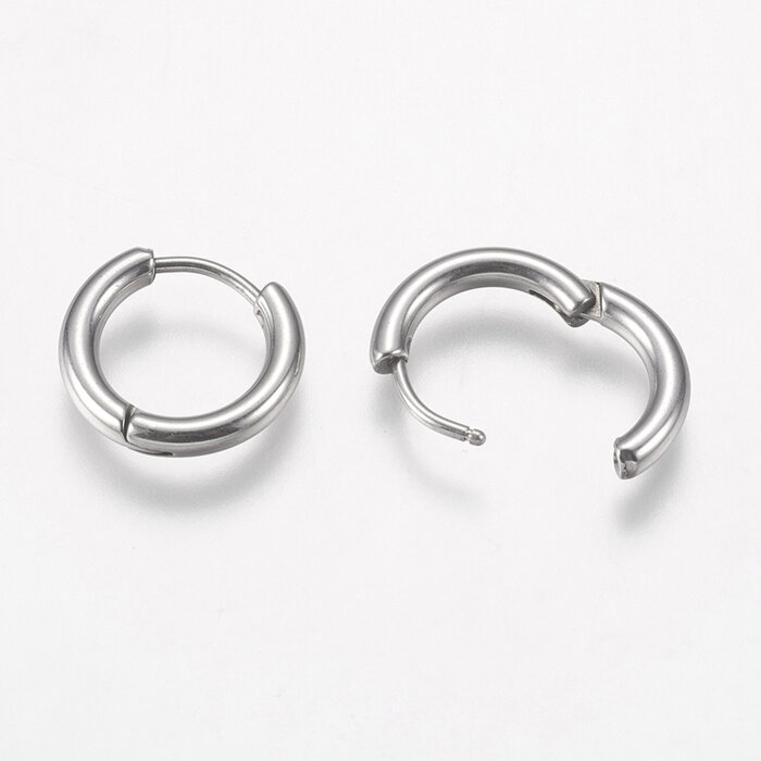 Stainless Steel Hoop Huggies Oorbellen Zilver 14mm,  2 stuks