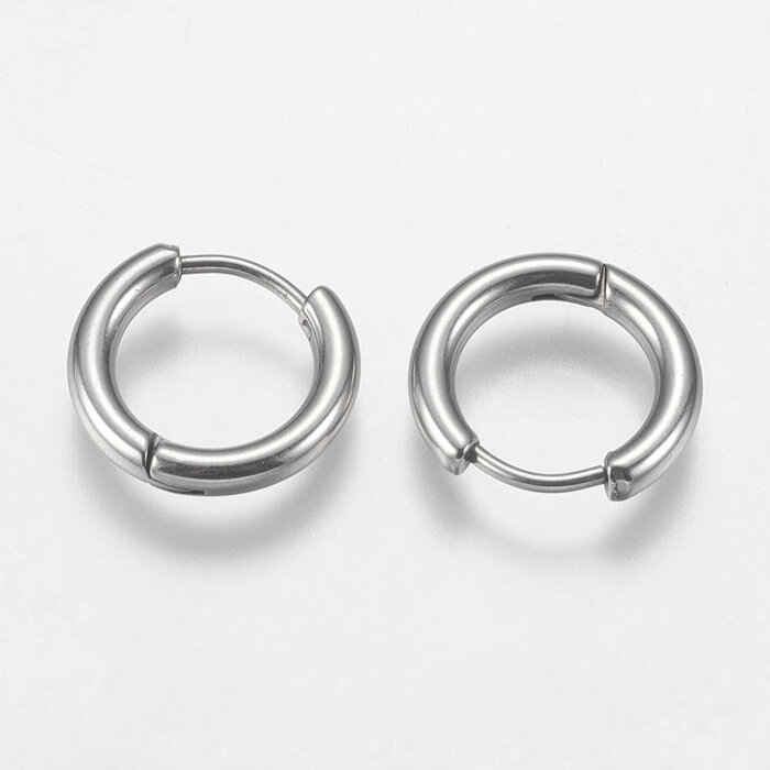 Stainless Steel Hoop Huggies Oorbellen Zilver 14mm,  2 stuks