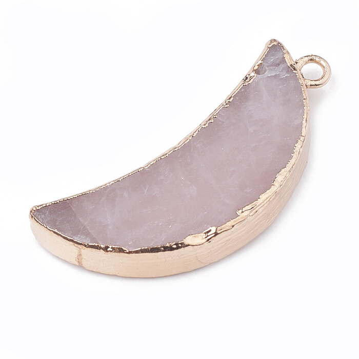 Rose Quartz Gemstone Charm Moon Large 45x20mm